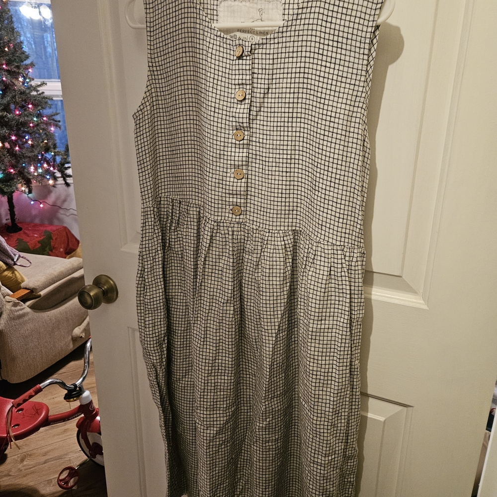 notPERFECTLINEN Black and White Checkered Midi Dress